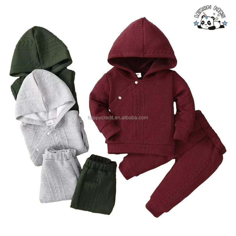 LEZONKIDS - Customizable New Arrival Long Sleeve Hoodies and Pants Kids Jacquard Clothing Sets for Children Girls Body Suit